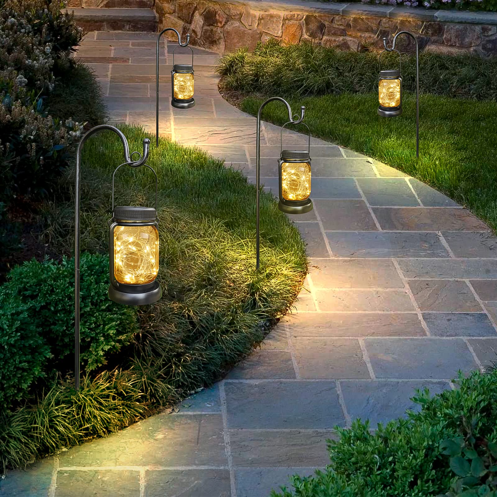 Mlambert three-in-one lantern includes stake, hook, and tabletop setup