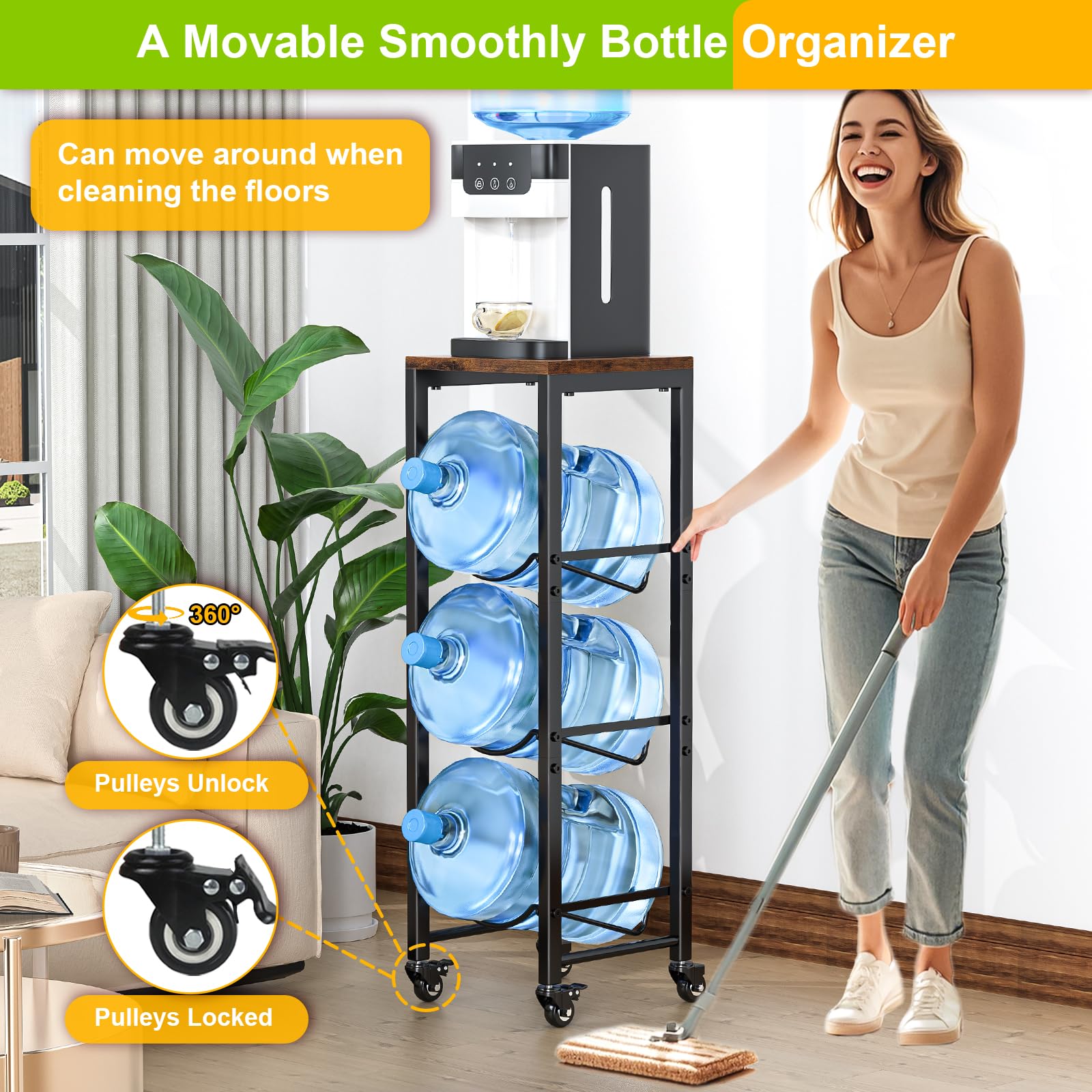 Mlinavn 5 gallon holder side view highlights compact footprint and mobility
