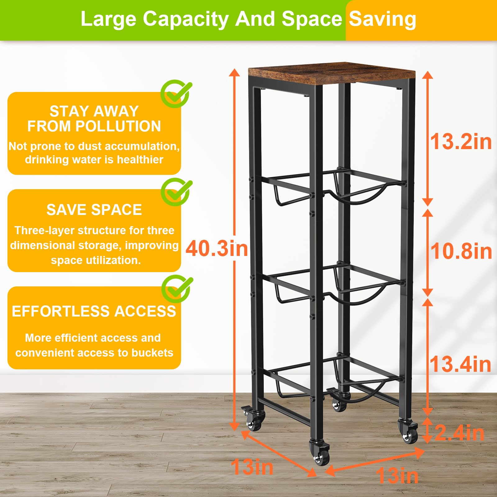Mlinavn assembled rack full-height view emphasizes three 5-gallon bottle capacity