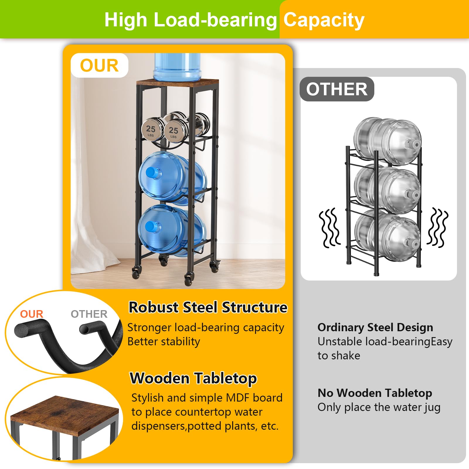 Mlinavn dispenser stand in kitchen with rustic brown finish for organized hydration