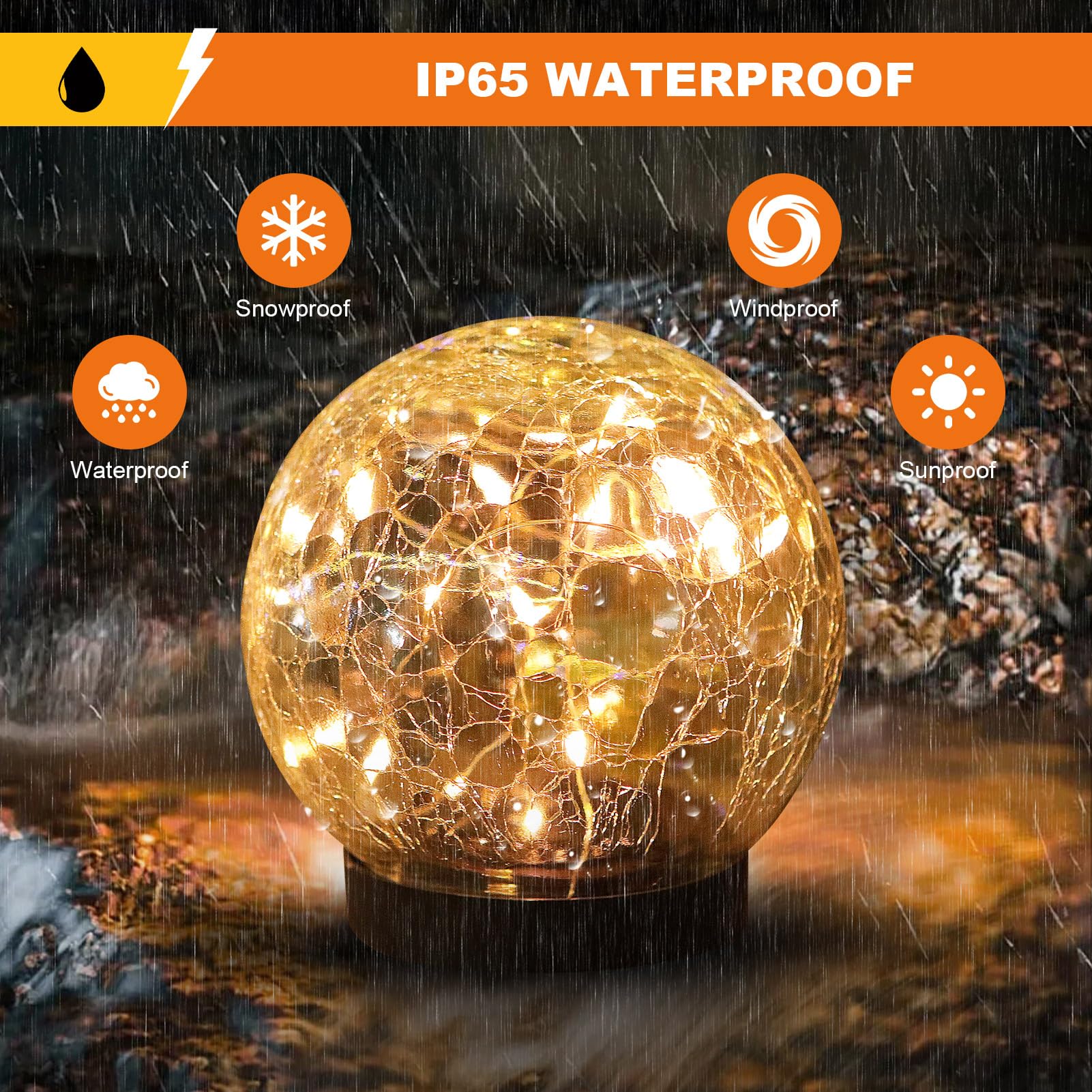 MLKNK Solar Globe Lights on a patio create a cozy garden glow.