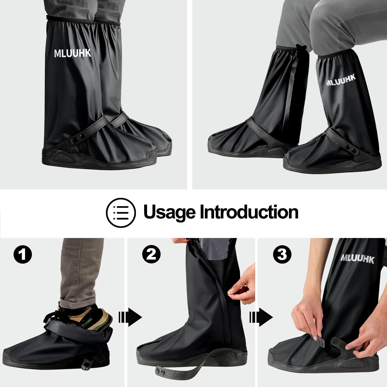 MLUUHK rain shoe covers feature a large zipper opening for easy on/off.