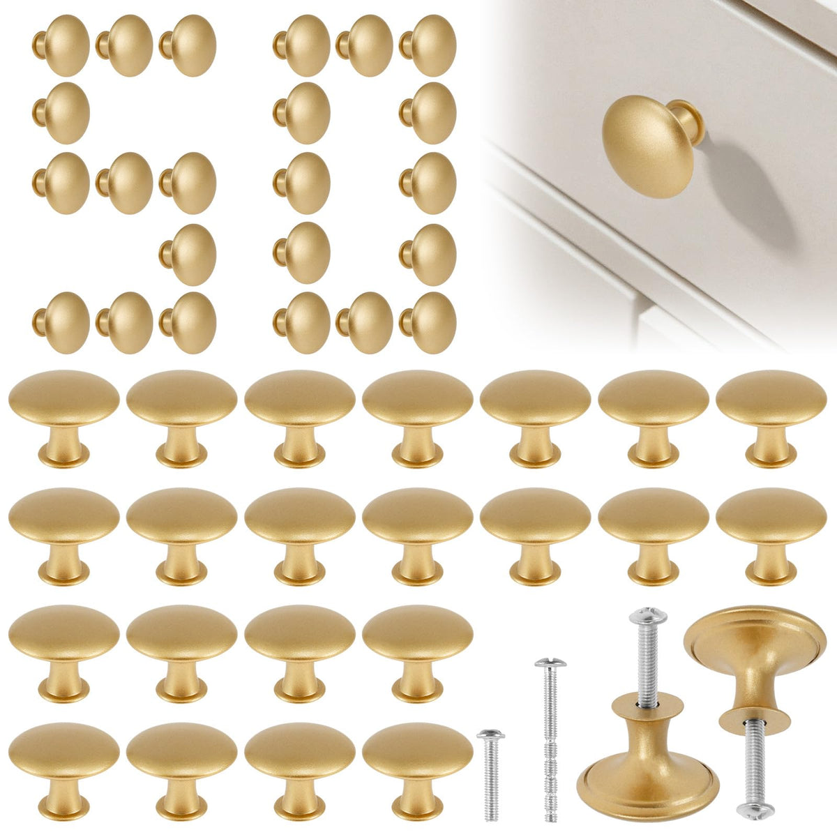 MLYNZXJSY gold round cabinet knob on a modern cabinet, rustproof and durable.