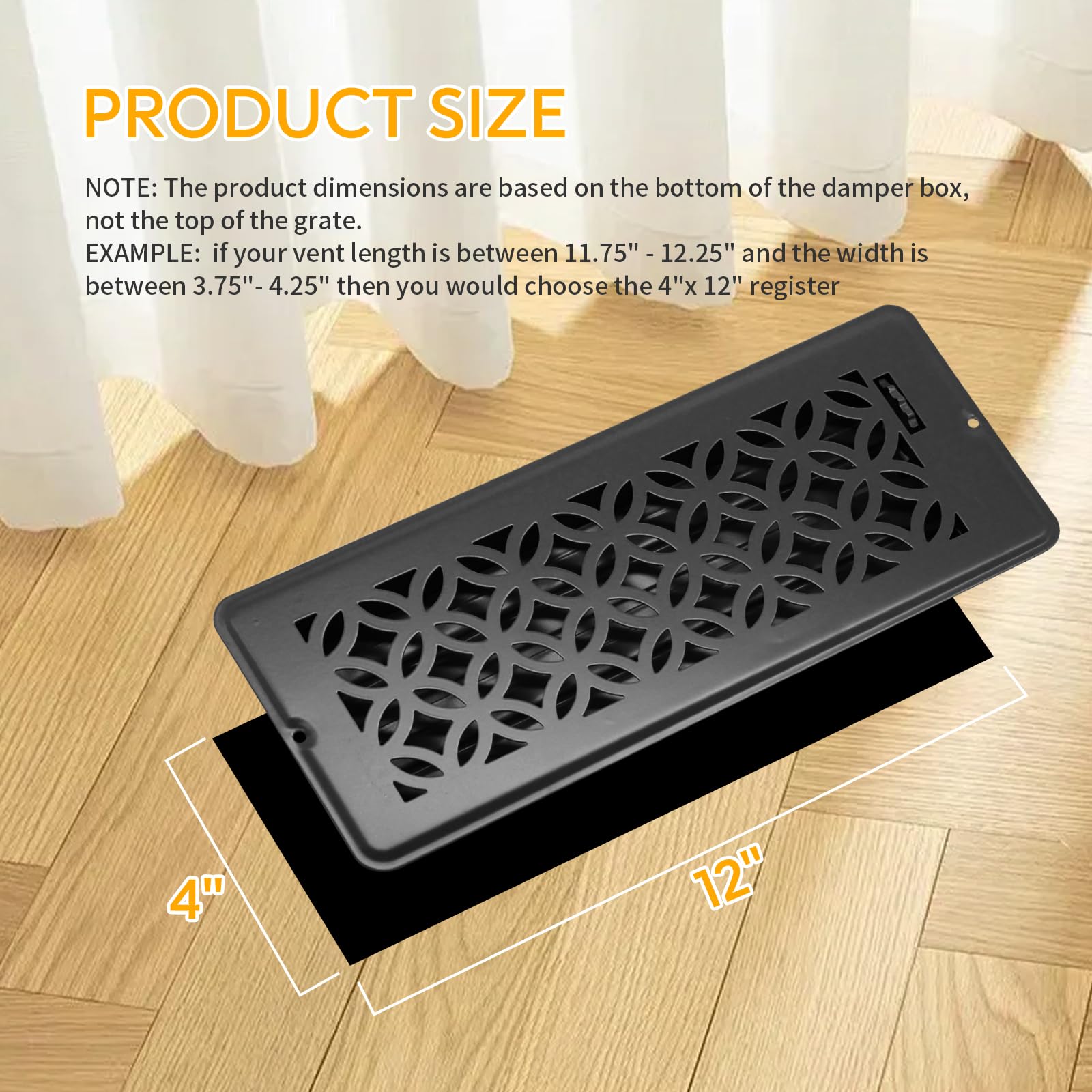 MMFSF floor vent cover 4x12 installation options shows screw-in or screwless setup