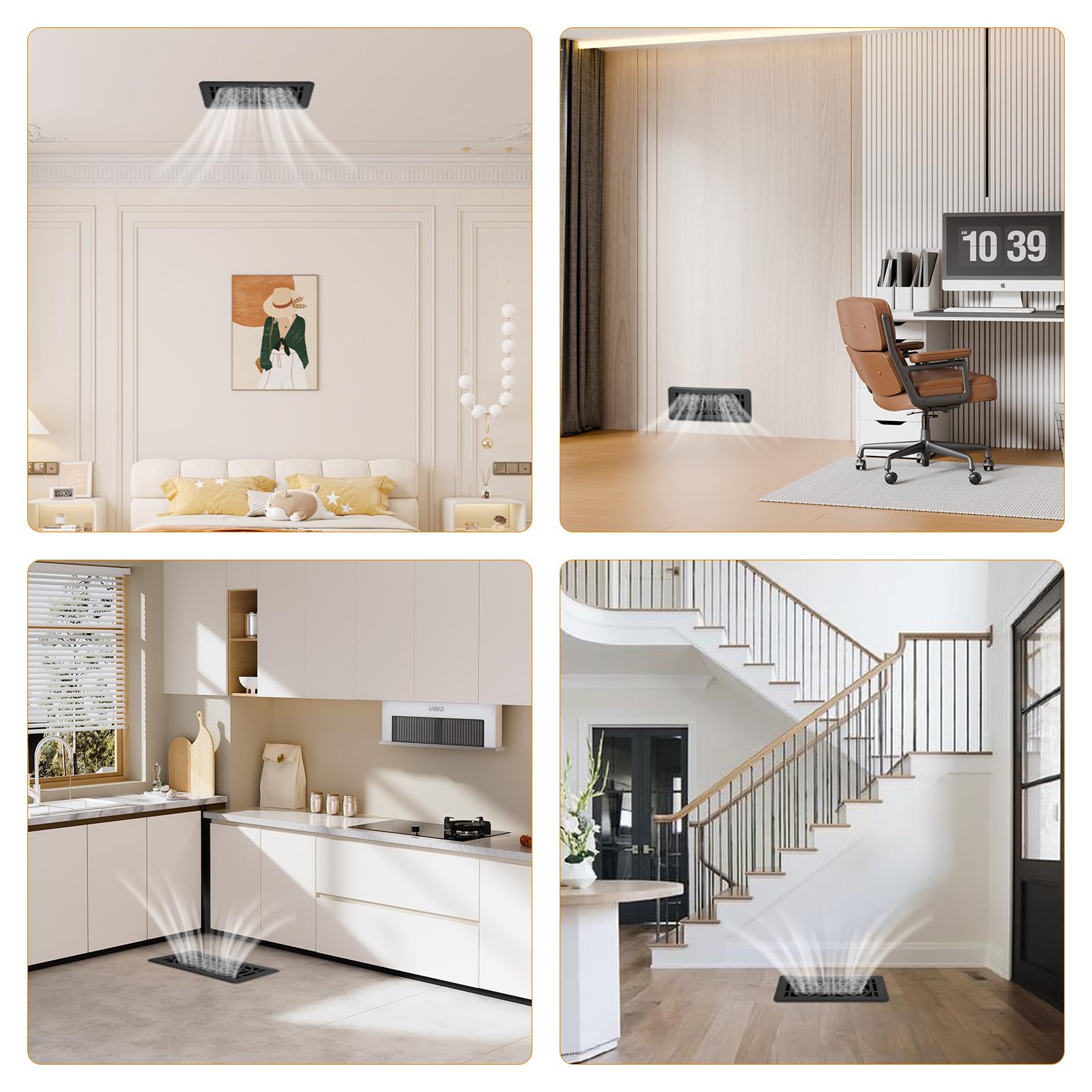 MMFSF versatile installation on floor, ceiling, or wall vents in interiors.