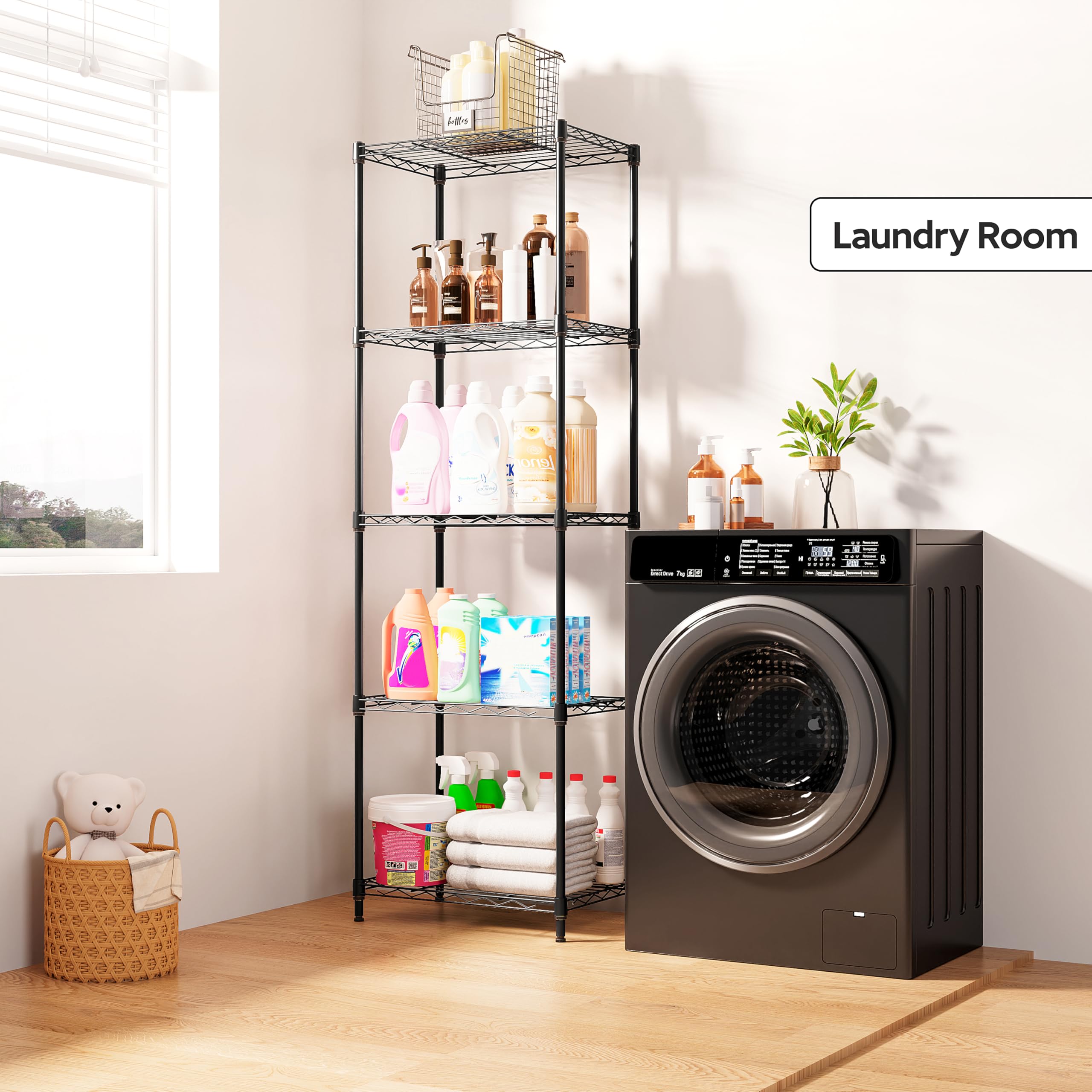 M MZG 5 Tiers Shelf black finish blends with any room style