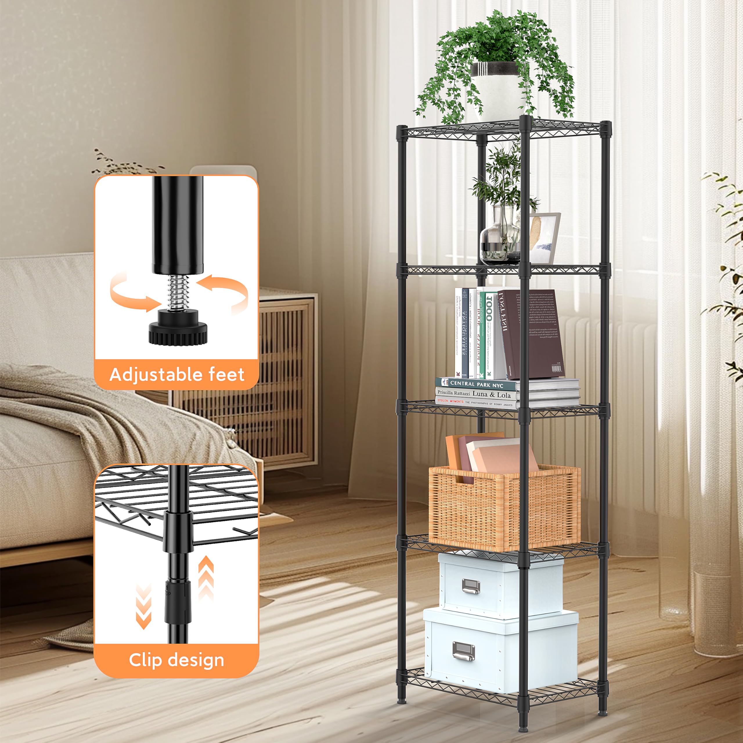 M MZG 5 Tiers Shelf in kitchen and garage scenarios for versatile storage