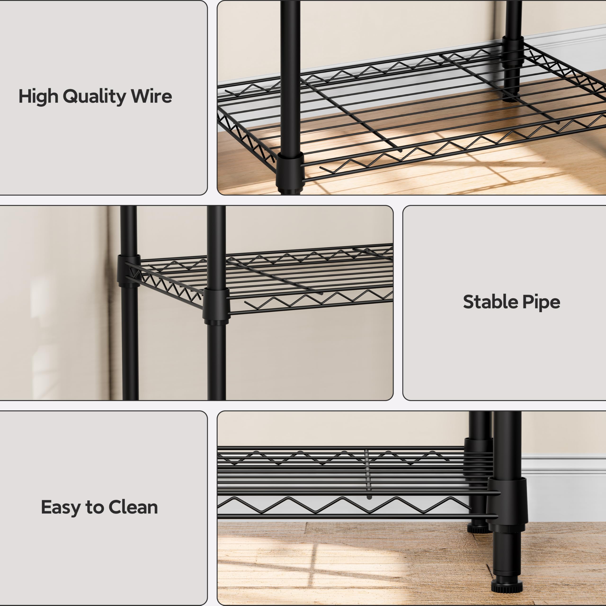 M MZG 5 Tiers Shelf pipe closeup reveals sturdy 15.9 mm tubes