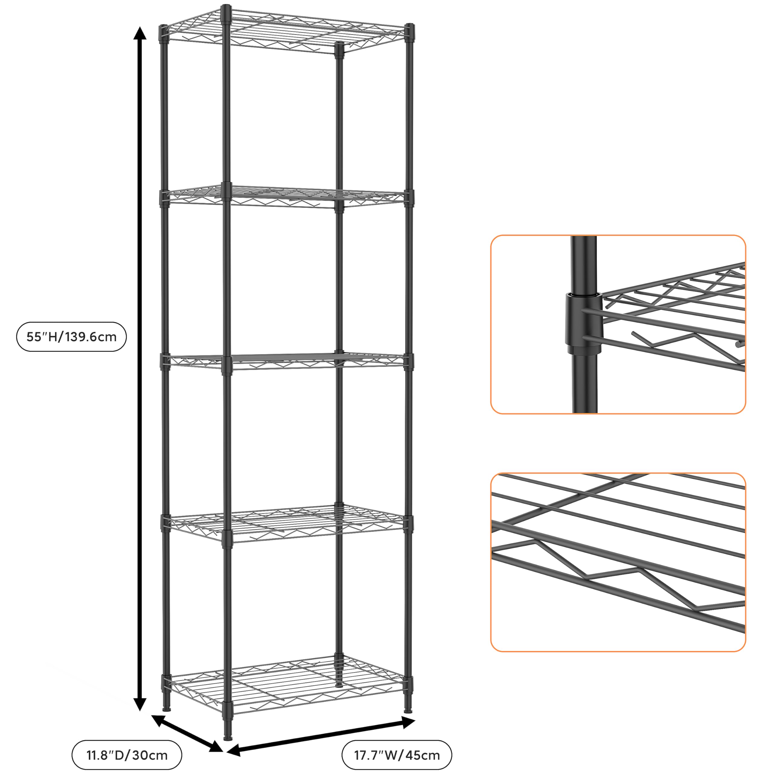 M MZG 5 Tiers Shelf wheel base enables easy mobility around the home
