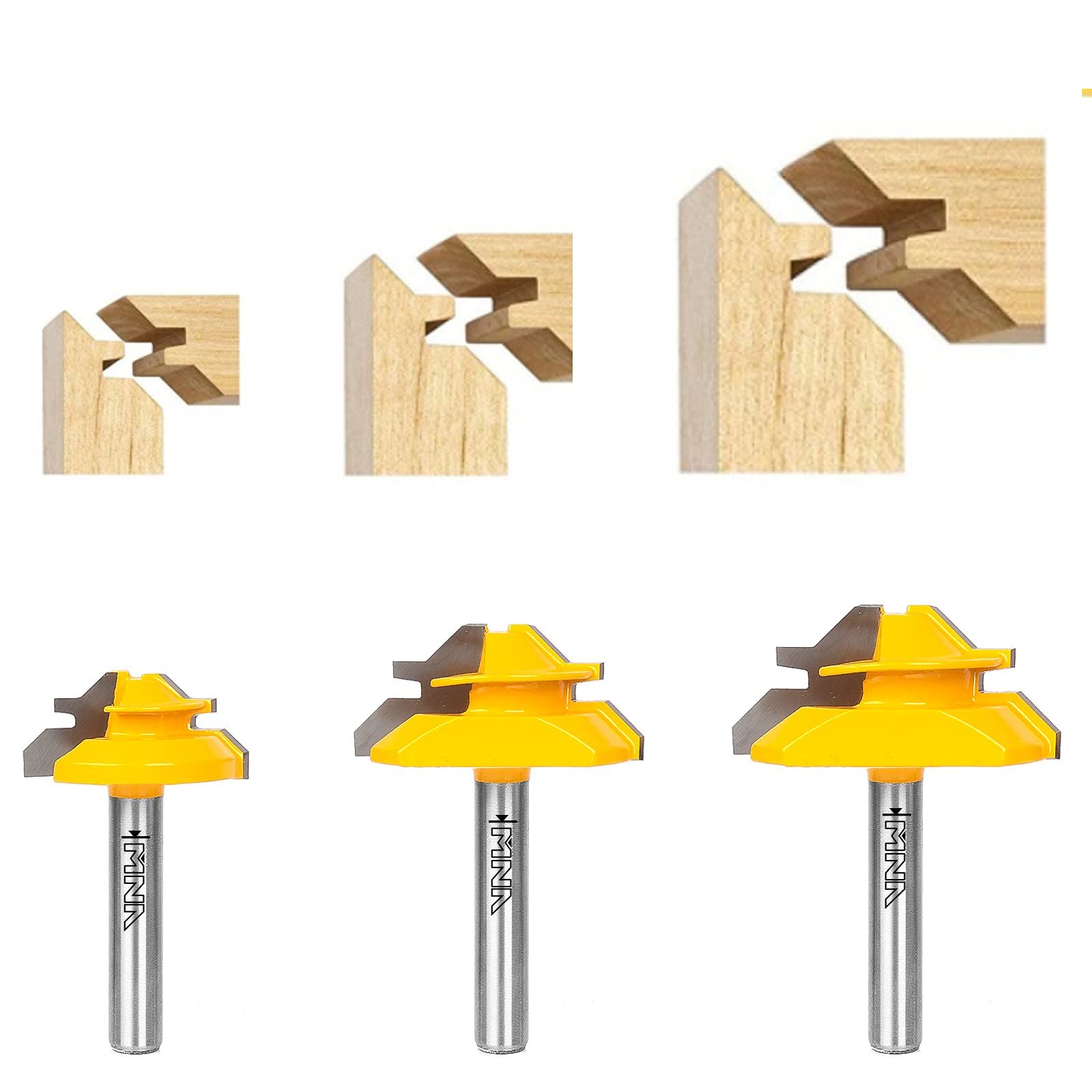 MNA 45-degree lock miter bit front view shows precise interlocking capability