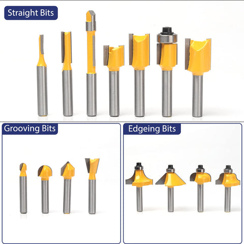 MNA carbide-tipped bits variety pack enables versatile woodworking tasks.