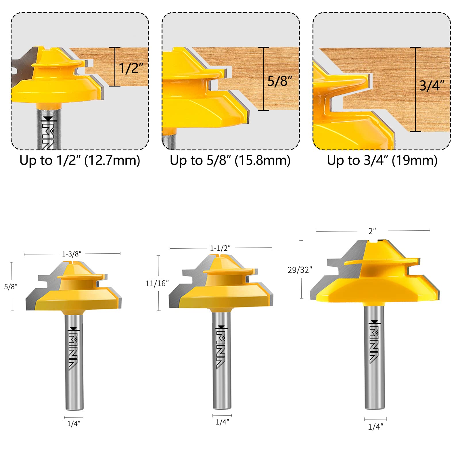 MNA lock miter bit set assembly diagram demonstrates self-aligning joints