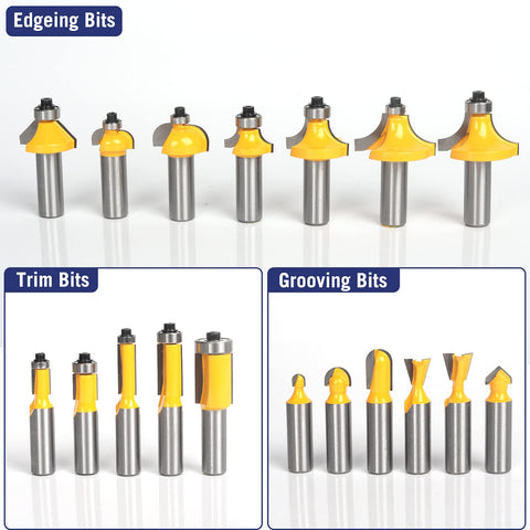 MNA Router Bits 35pcs set variety heads highlights versatility for profiles and finishes.