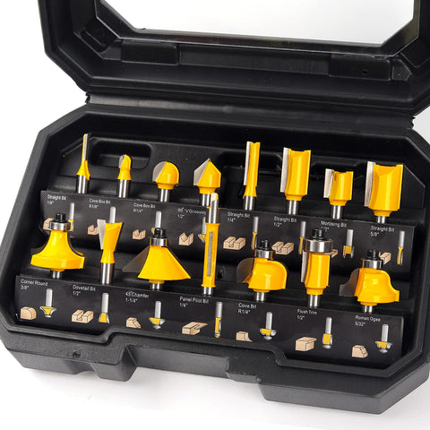 MNA router bits set with 1/4 inch shank for precision routing and clean edges.