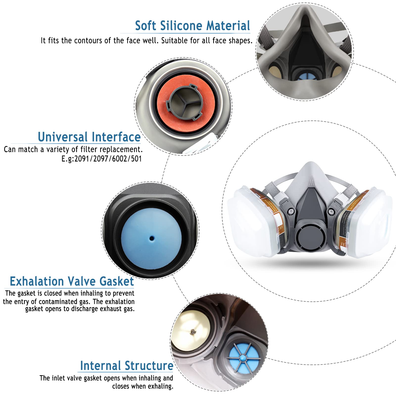 MOARON half-face cover set soft rubber material provides comfortable wear during long projects.