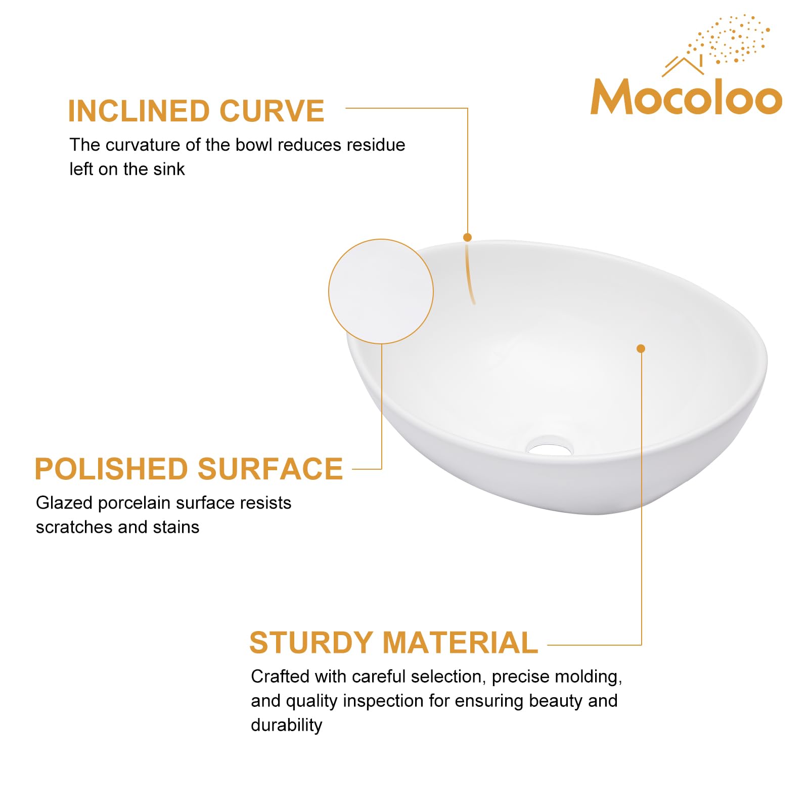 Mocoloo oval sink scratch-resistant glaze maintains shine during daily use