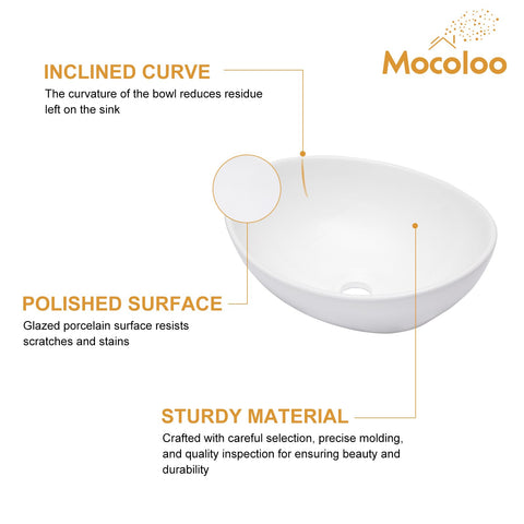 Mocoloo oval sink scratch-resistant glaze maintains shine during daily use