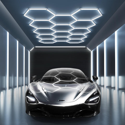 MODERN 14-hexagon LED garage light 6500K delivers bright daylight illumination for garages.