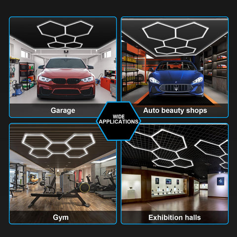 MODERN Hexagon Garage Lights configuration options invite customizable lighting layouts.