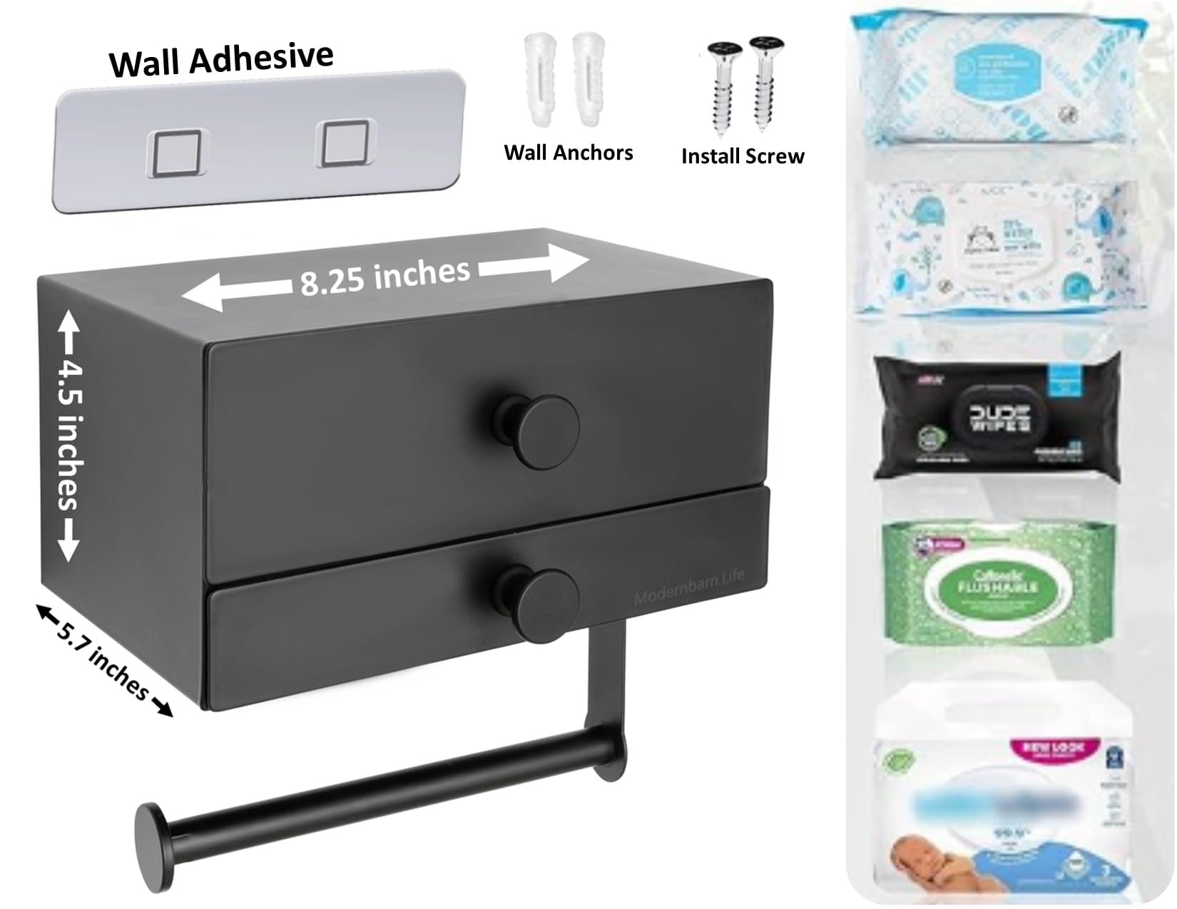 Modernbarn.life top drawer stores wipes within easy reach.