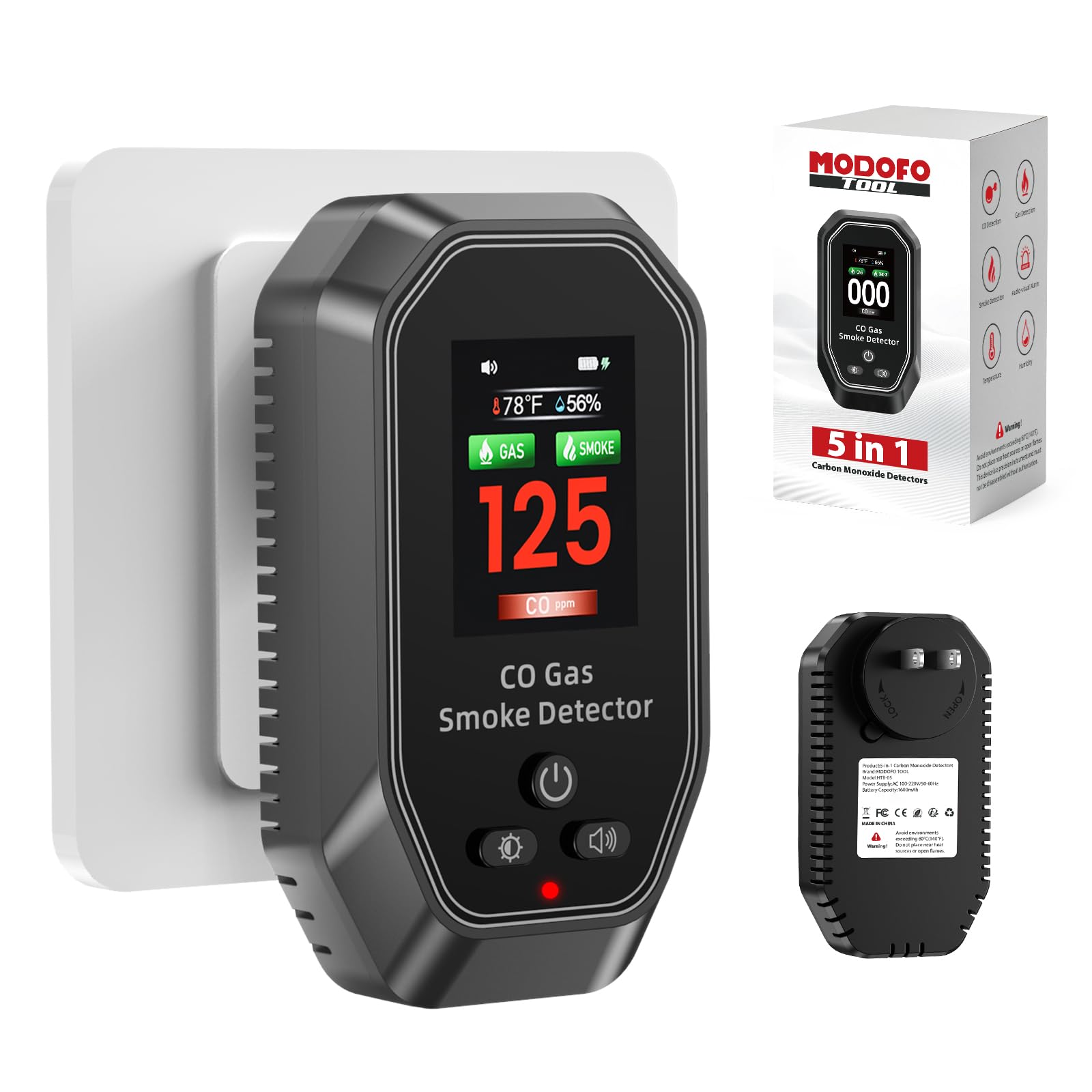 MODOFO TOOL 6-in-1 plug-in detector with quick readings for safer home