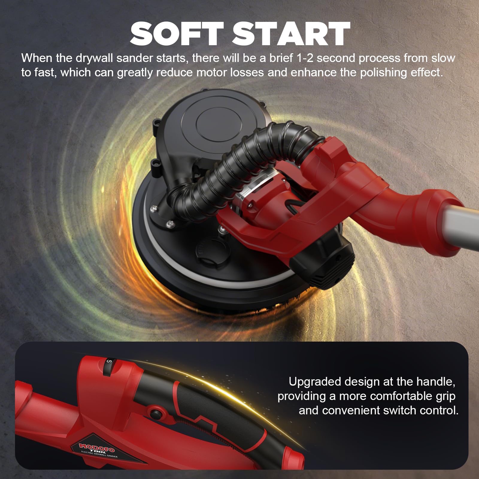 MODOFO TOOL drywall sander features ergonomic handle for comfortable long sessions