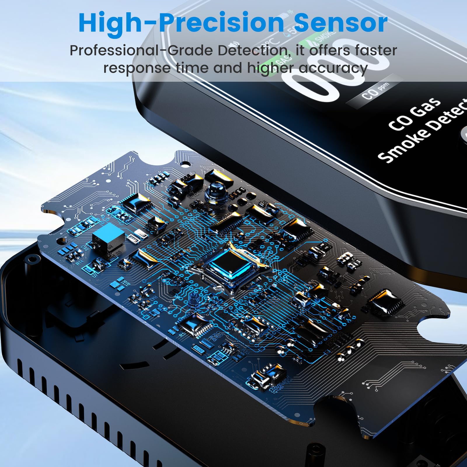 MODOFO TOOL HD display shows CO, gas and smoke readings clearly