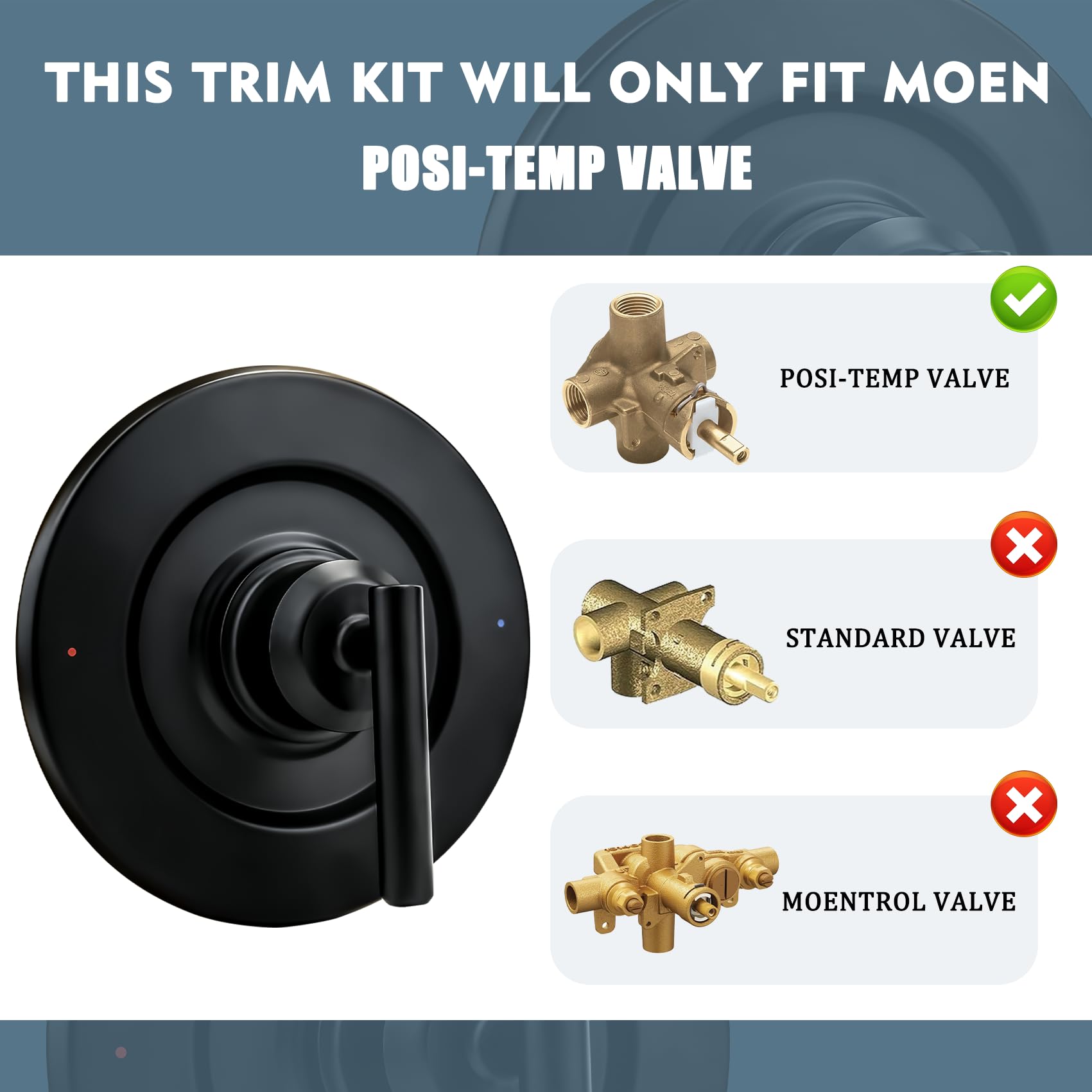 Close-up of Modoo matte black shower trim kit for a contemporary look