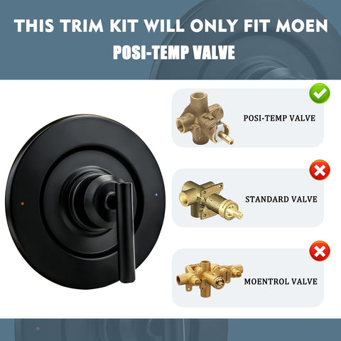 Close-up of Modoo matte black shower trim kit for a contemporary look