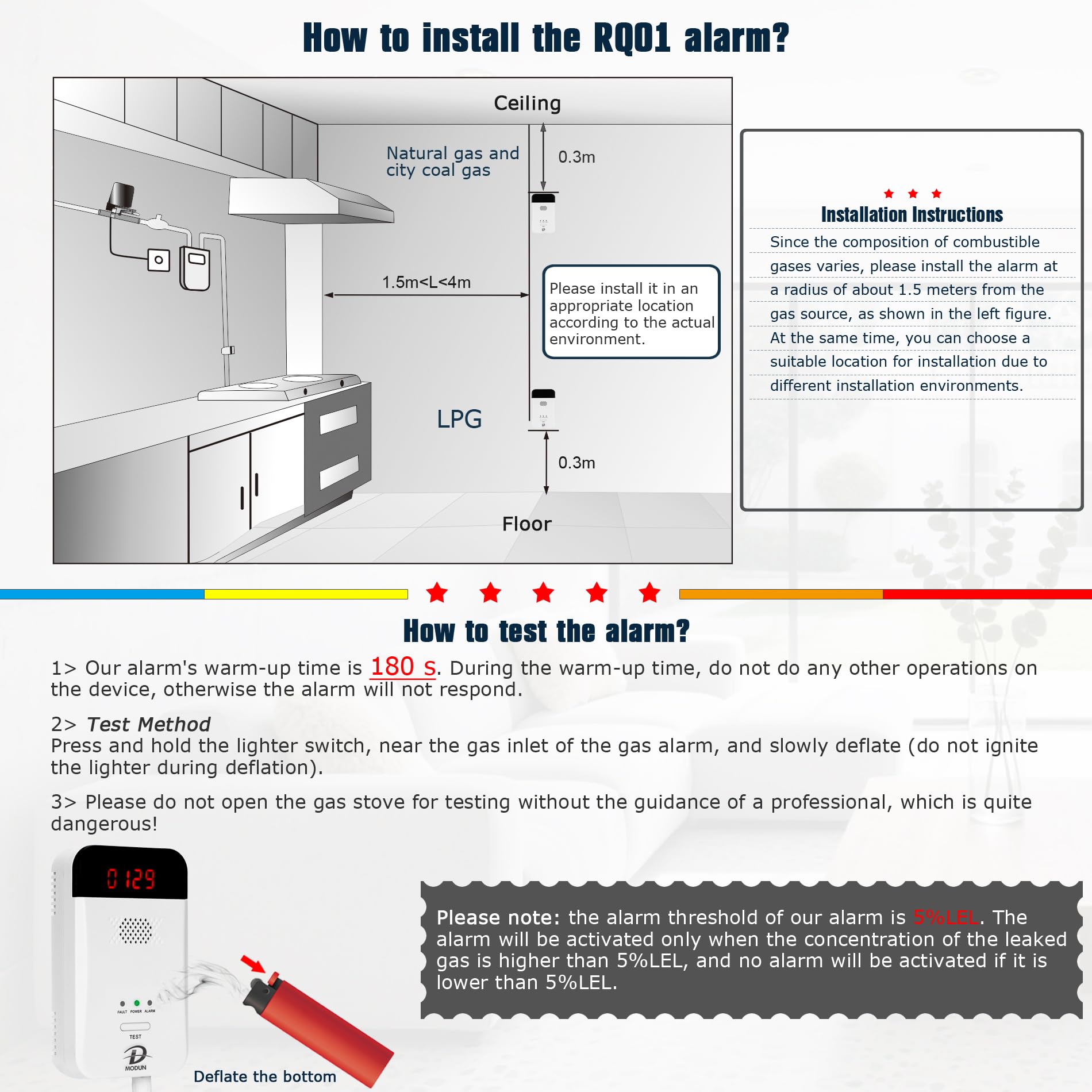 MODUN D gas detector ideal for kitchen monitoring and safety.