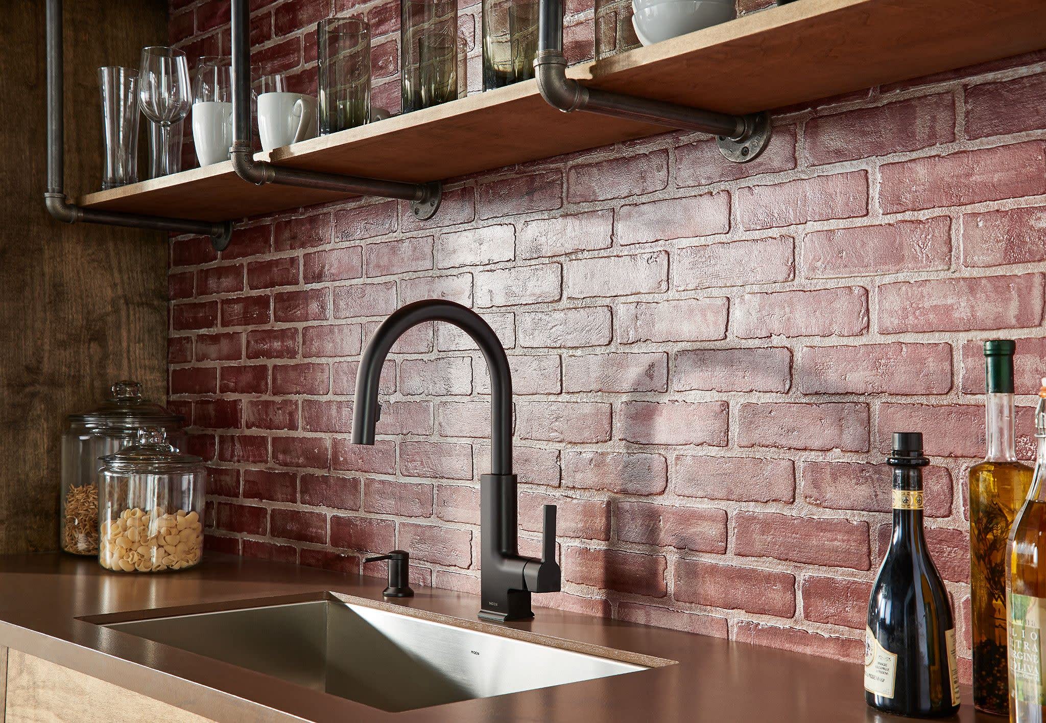 Moen 3942BL matte black dispenser slim spout detail