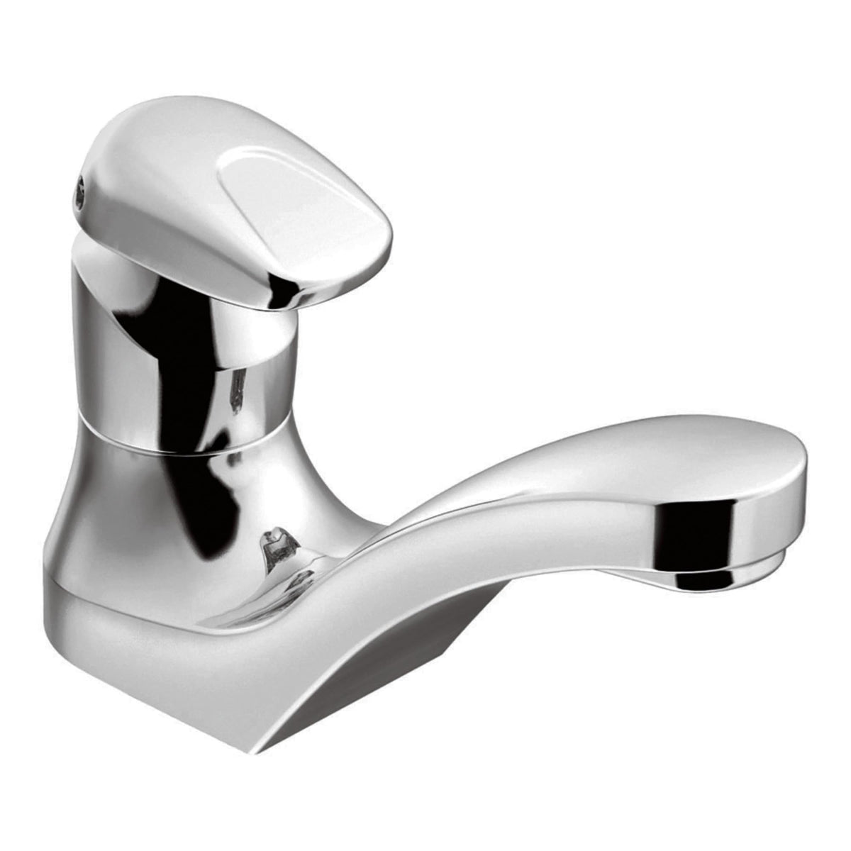 Moen 8884 chrome metering faucet assembly showing durable construction for commercial restrooms.