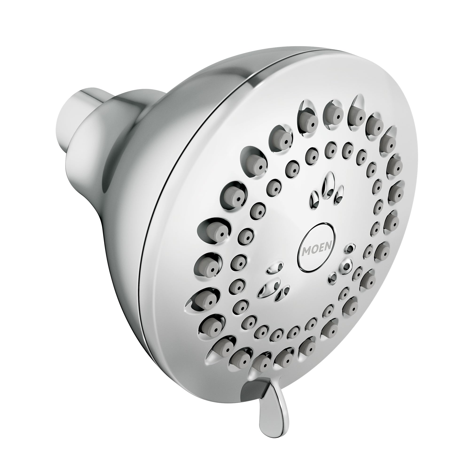 Moen Adler chrome showerhead front view with four spray settings for versatile showers