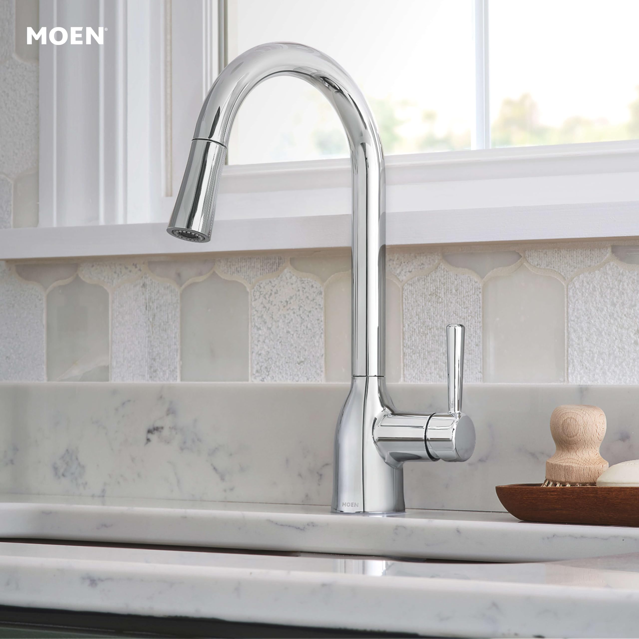 Moen Adler Power Clean spray delivering stronger power for stubborn residue
