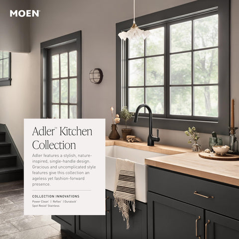 Moen Adler spot-resist stainless finish for easier maintenance