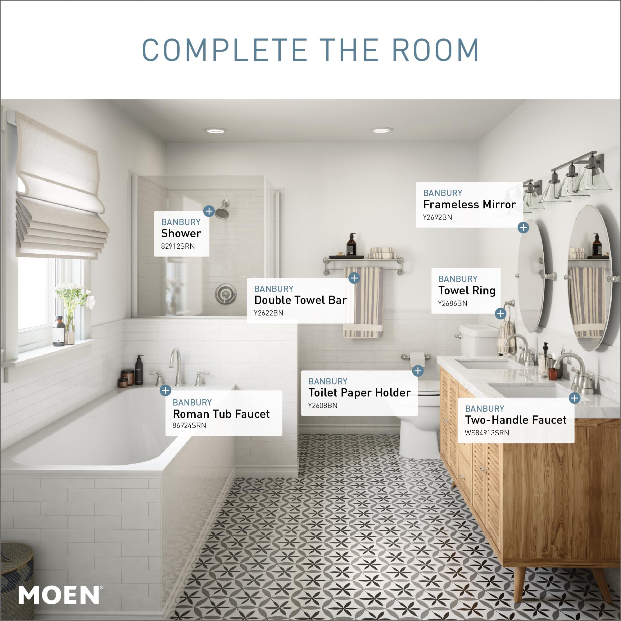 Moen Banbury installation template and hardware enable quick, precise mounting.