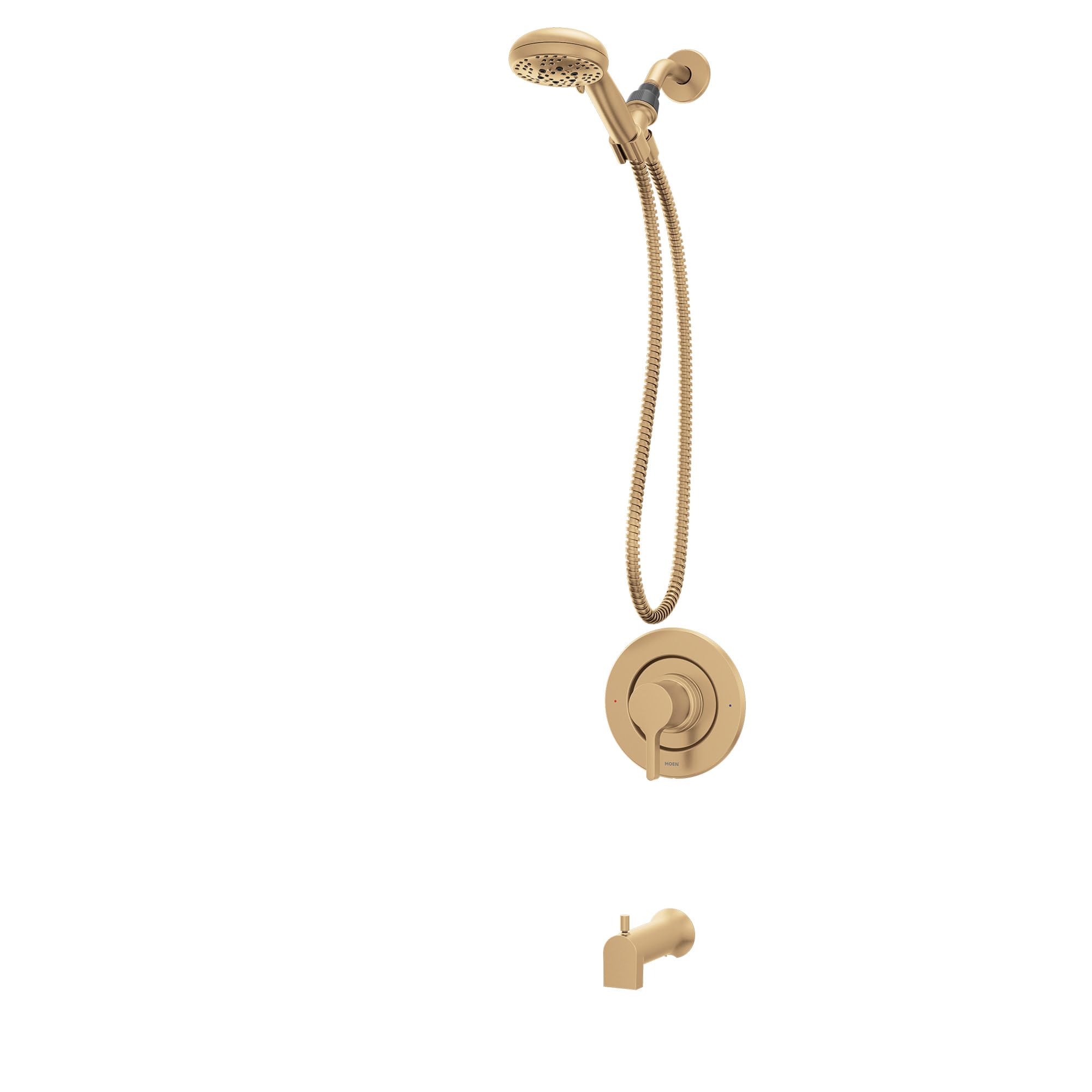 Moen Beric Bronzed Gold faucet handle close-up shows easy single-handle control.