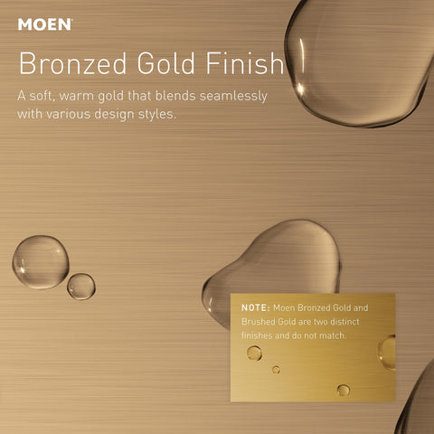 Moen Beric Bronzed Gold shower head demonstrates WaterSense efficiency for mindful water use.