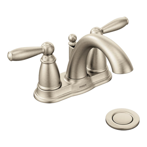 Moen Brantford brushed nickel faucet with globe finial for timeless traditional styling.