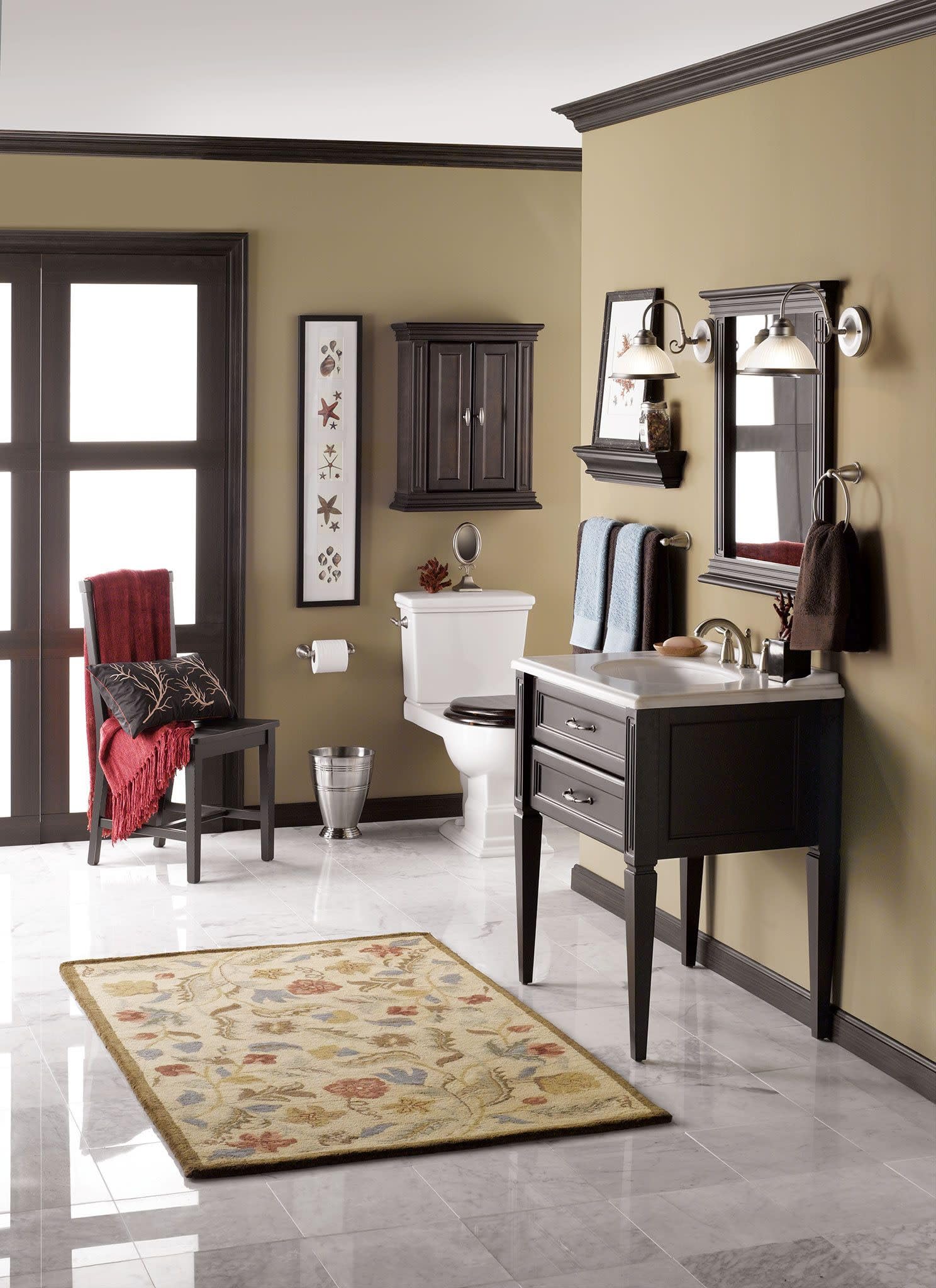 Wall-mounted design saves space while keeping toilet paper within reach.