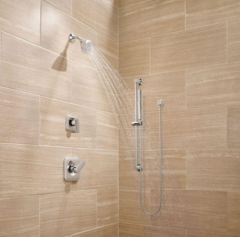 Brushed nickel Drop Ell by Moen blends with contemporary hardware while delivering steady water flow.