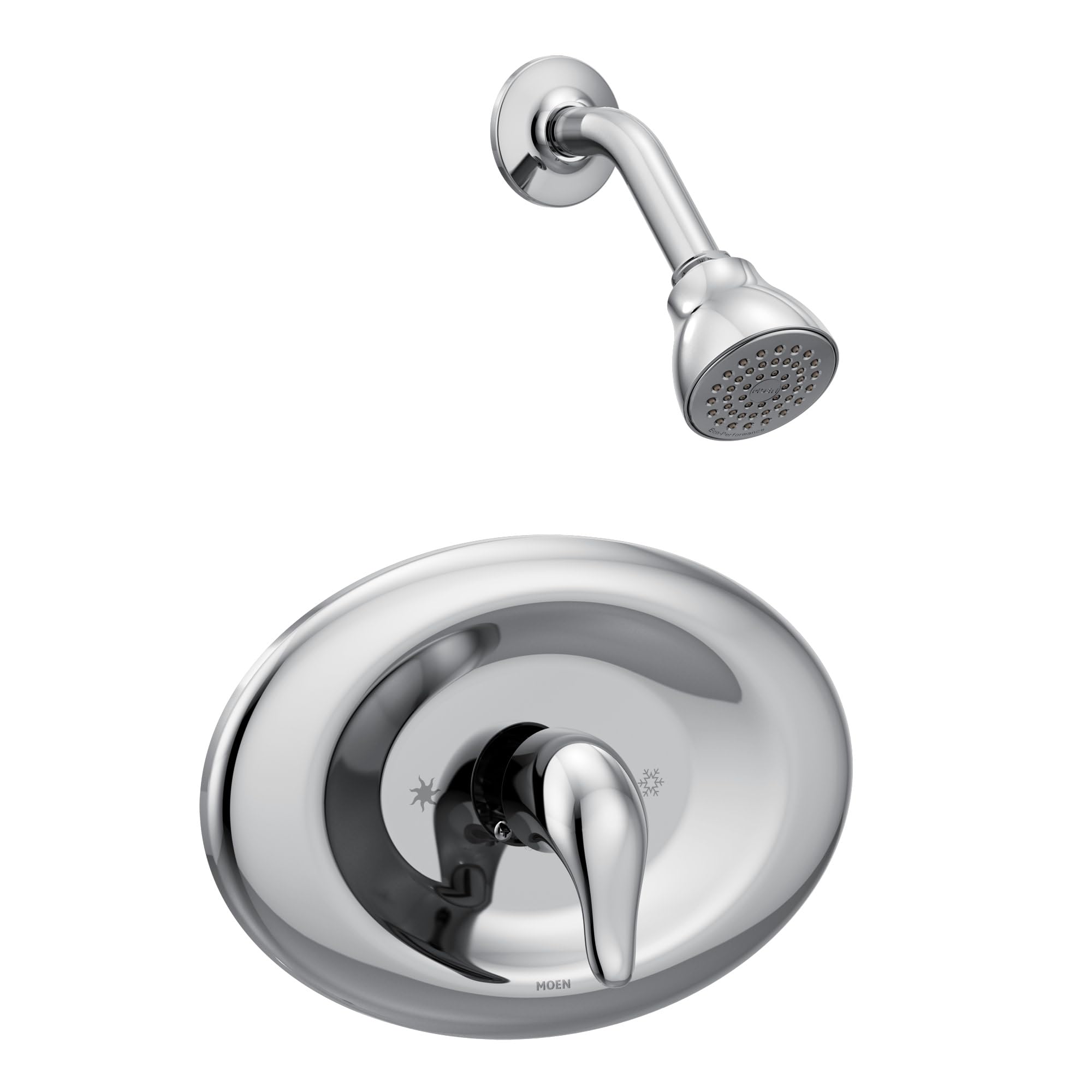 Moen Chateau chrome escutcheon wall plate on bathroom wall