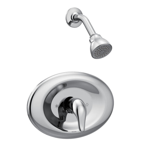 Moen Chateau chrome escutcheon wall plate on bathroom wall