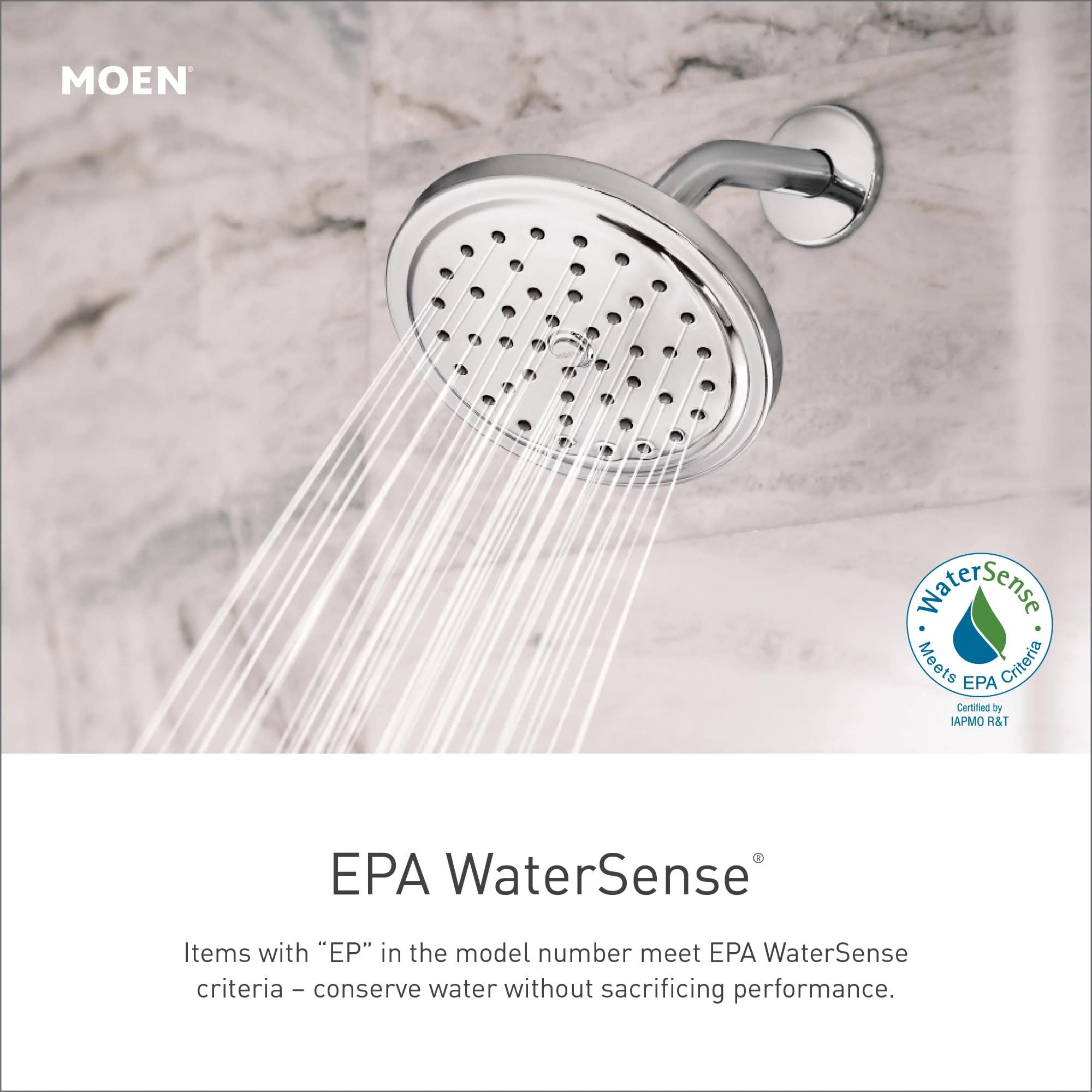 Close-up of Moen Chateau chrome finish showing durability.