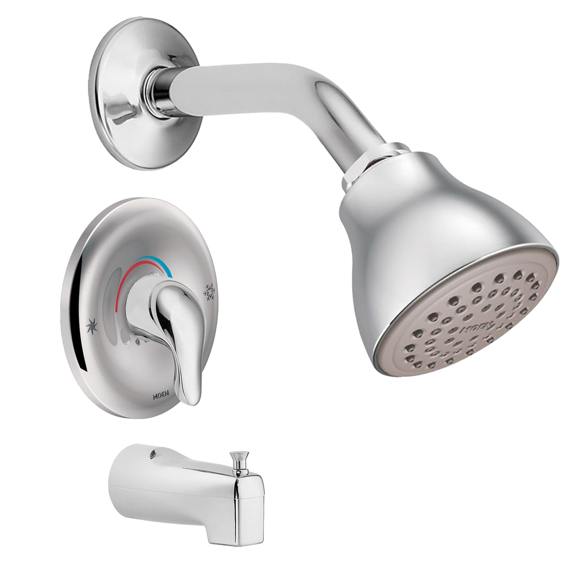 Moen Chateau Chrome showerhead detail delivering steady pressure for a refreshing shower