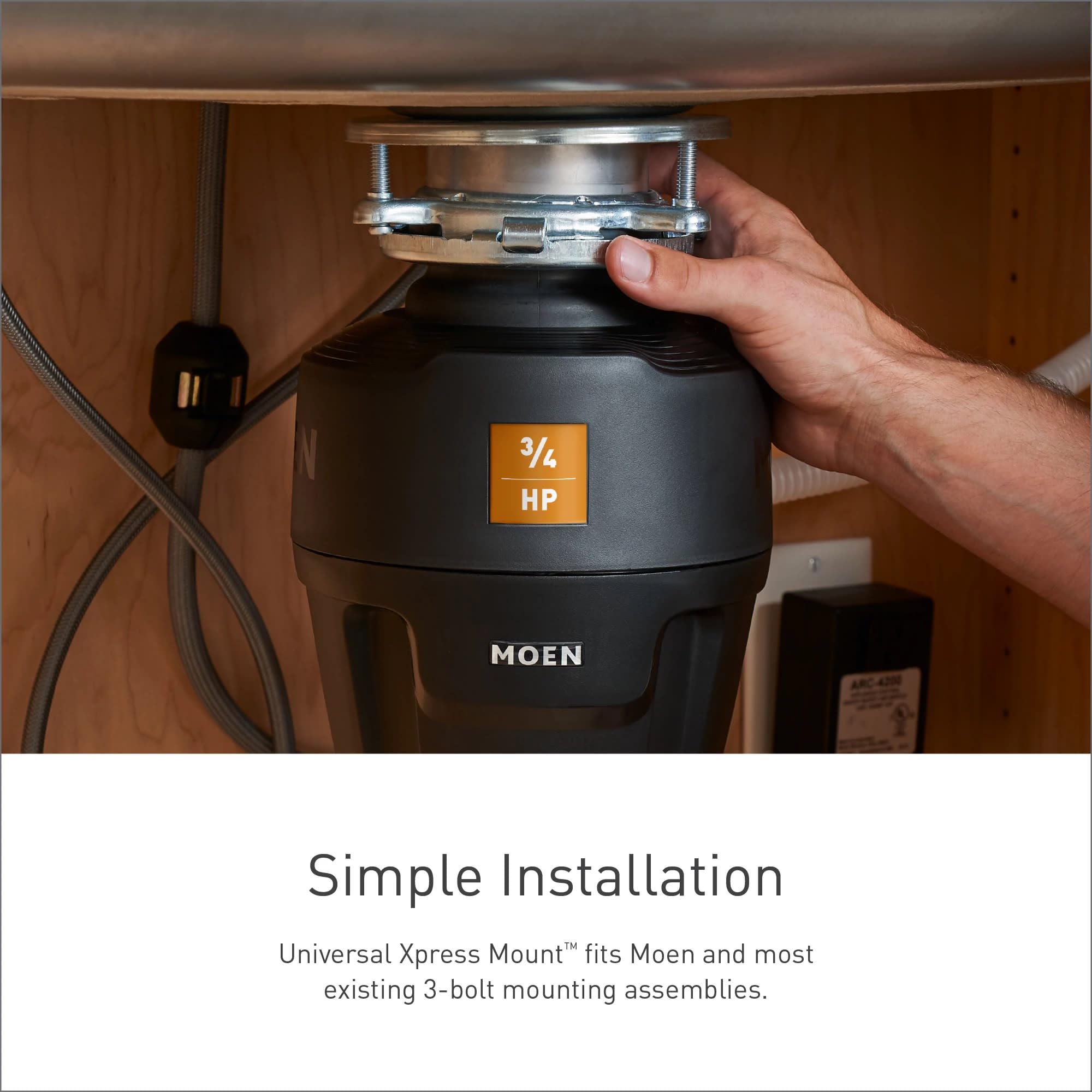 Moen Chef EX100C quiet operation emphasizes low-noise grinding for peaceful kitchens
