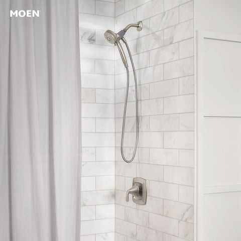 Six-function dial on Moen Engage showerhead for versatile sprays