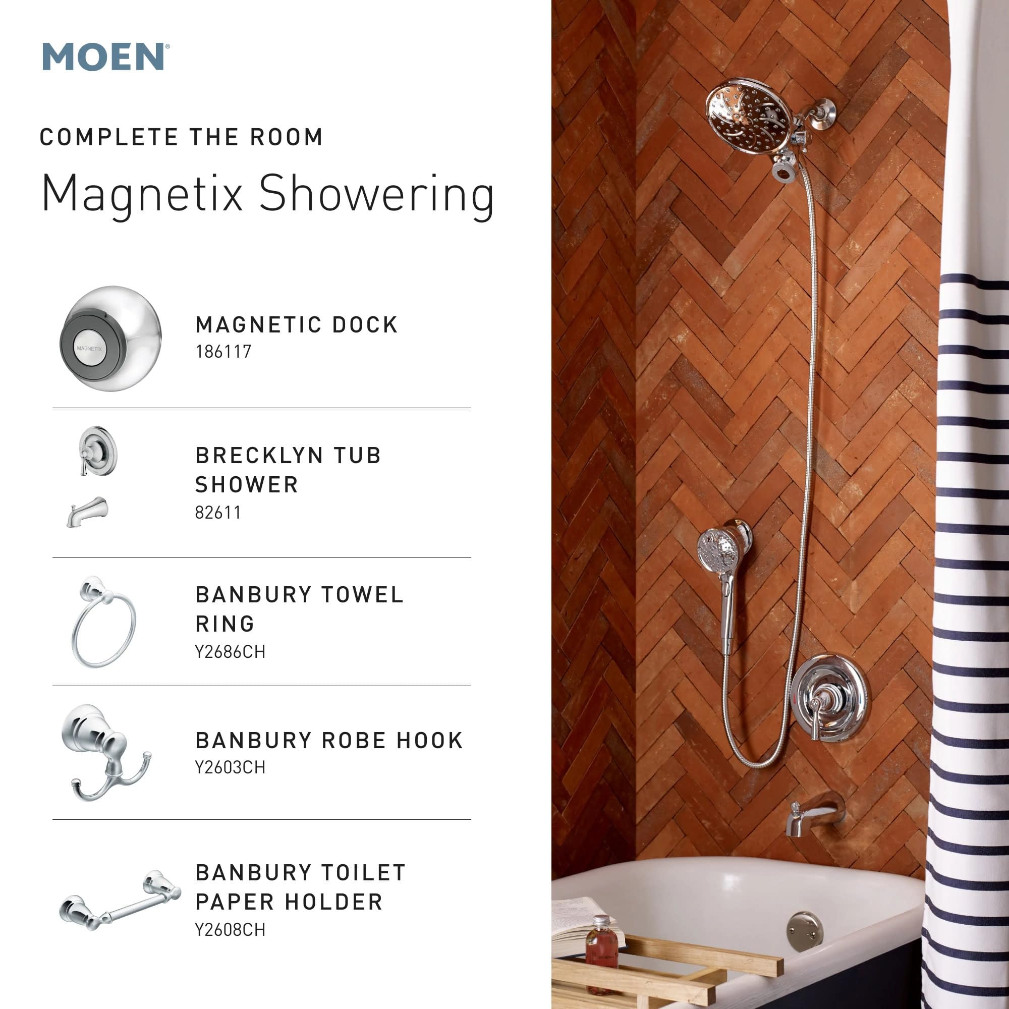 Moen Engage handheld shower head in chrome for flexible cleaning and rinsing.