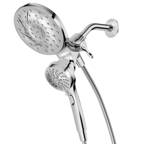 Moen Engage chrome Magnetix docking close-up illustrating effortless magnetic handoff for handheld use.