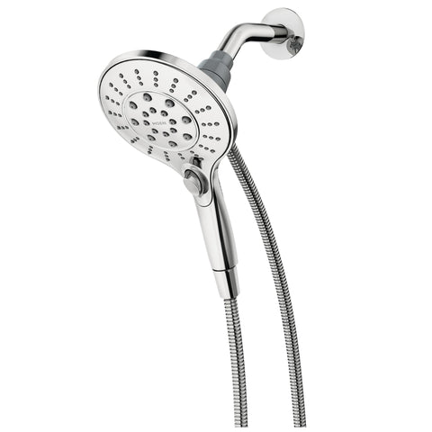 Close-up of the Moen Magnetix magnetic dock securing the handheld showerhead